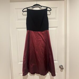 90s Black and Burgundy Dress High Square Neck Silk Skirt Size 6P